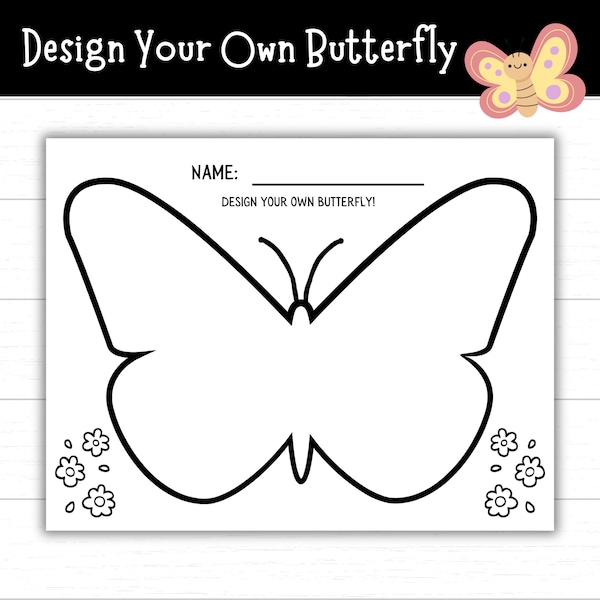 Design Your Own Butterfly, Butterfly Coloring Page, Butterfly Printable, Spring Activity for Kids, Decorate a Butterfly, Butterfly Template