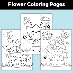 Pagine da colorare di fiori stampabili per bambini, fogli da colorare primaverili, pagine da colorare floreali, attività floreali per bambini, attività primaverili divertenti, PDF