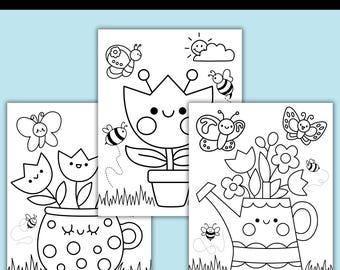 Printable Flower Coloring Pages for Kids, Spring Coloring Sheets, Floral Coloring Pages, Flower Activity for Kids, Fun Spring Activity, PDF