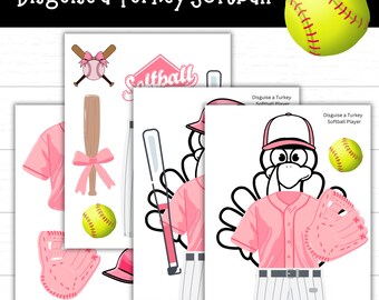 Softball Turkey Disguise Printable | Softball Player Turkey Disguise | Turkey in Disguise Thanksgiving School Project for Kids