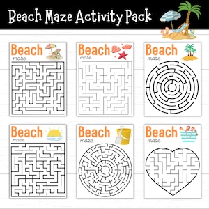 Printable Beach Mazes for Kids, Summer Maze Activity Pack, Boredom Buster, Screen Free Activity, Puzzles, Problem Solving, Travel Games, PDF