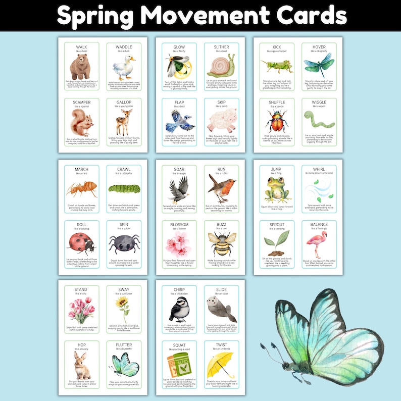 Spring Movement Cards for Kids | Printable Action Flash Cards | Preschool & Montessori Spring Activities | Nature Themed Movement Game, PDF image 1