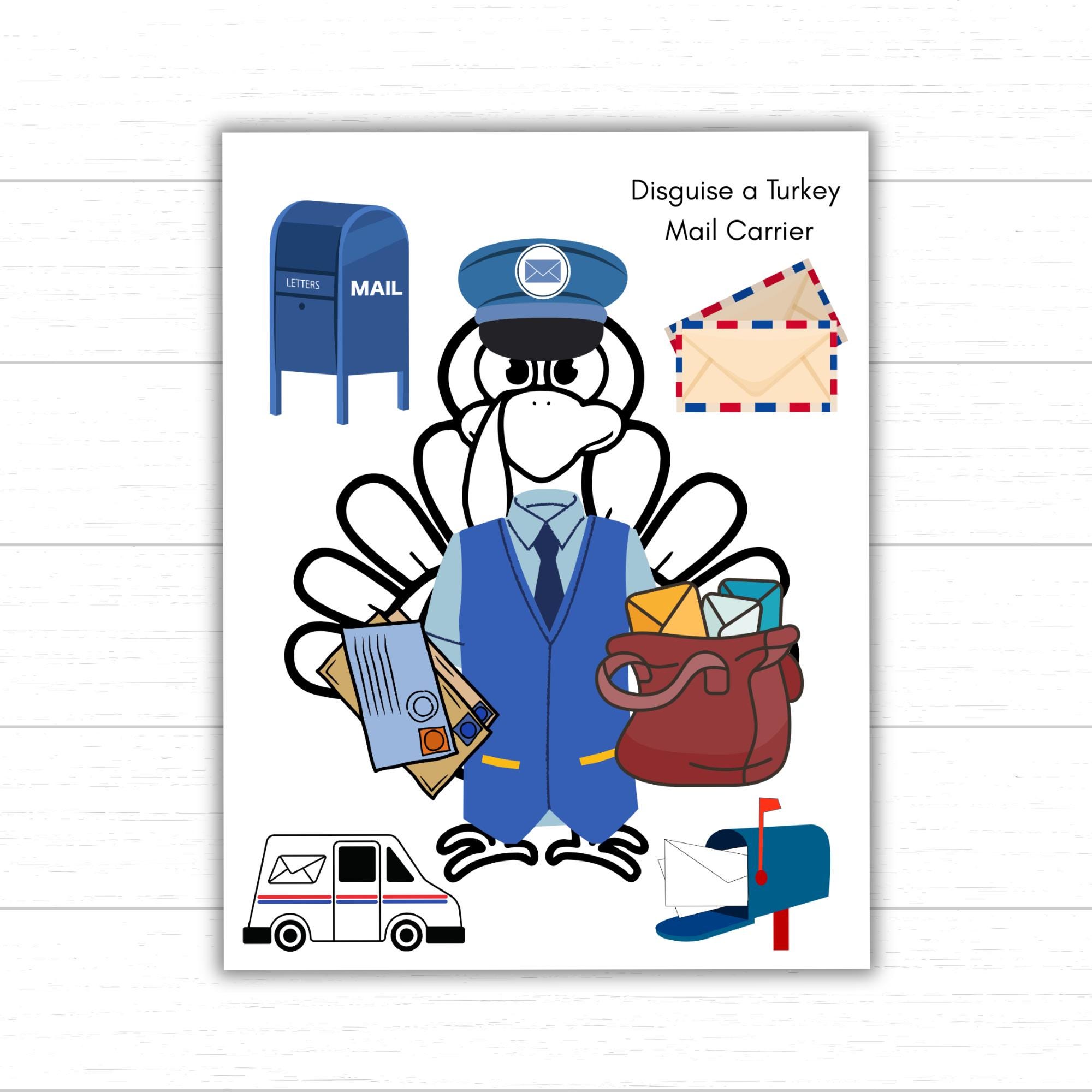 disguise a turkey mailman, mail carrier, printable disguise a