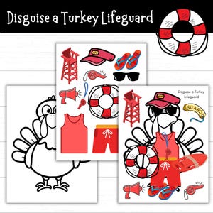 Disguise a Turkey Lifeguard, Turkey Disguise Project, Thanksgiving Activity, Printable Turkey Template, Printable Outfit, Cute Turkey Idea