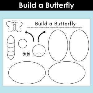 Build a Butterfly Craft Printable for Kids, Spring Cut and Paste Activity, Insect Life Cycle Worksheet, Preschool Kindergarten PDF