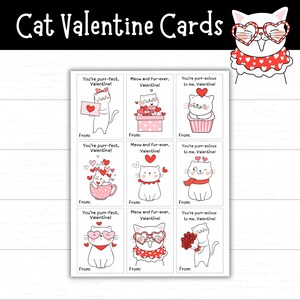 Cartes de Saint-Valentin avec chat mignon, Imprimables Saint-Valentin avec chat, Échange de classe, Cadeaux d'anniversaire, Étiquettes cadeaux, Saint-Valentin sur le thème des animaux de compagnie, Animaux mignons