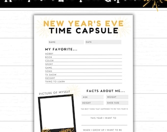 New Year's Eve Time Capsule Printable, New Year's Eve Activities for Kids, New Year Printables, New Year Worksheets, Kids New Year Activity