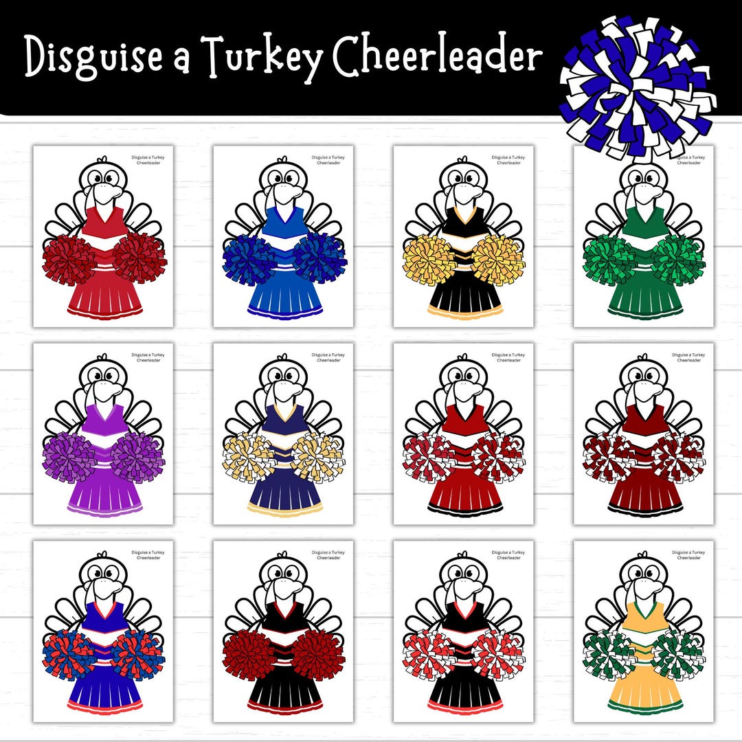 disguise a turkey cheerleader uniform printable pack, cheerleader