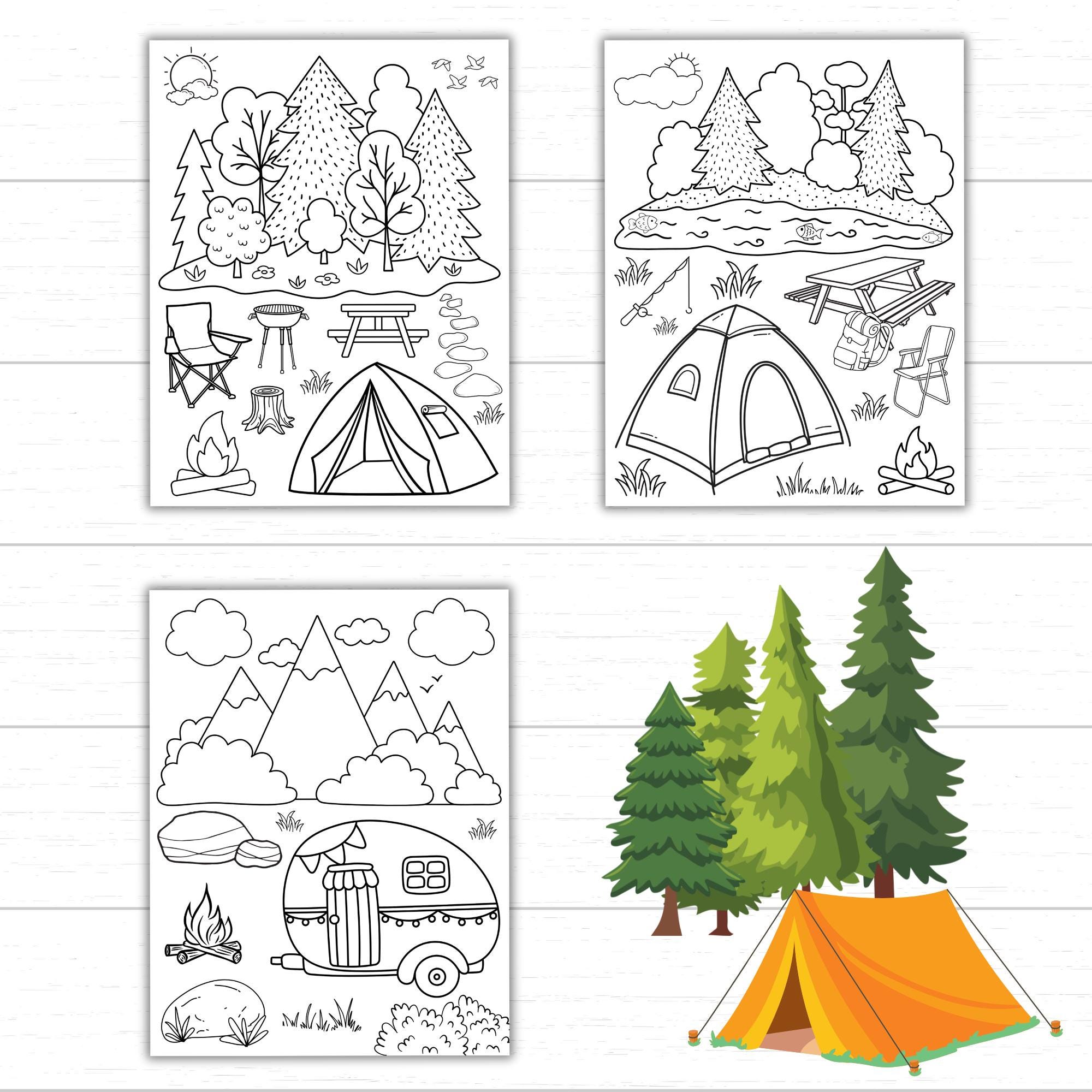 Camp Activity Coloring Pages for Kids Printable | Camping Coloring ...
