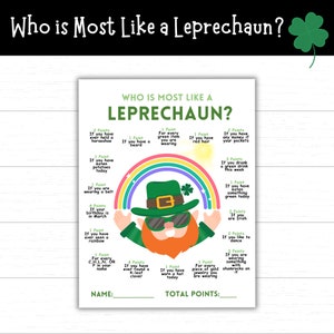 Who is Most Like a Leprechaun Game, St. Patrick&#39;s Day Games, March Games, Leprechaun Activities, Leprechaun Printables, Printable Activities