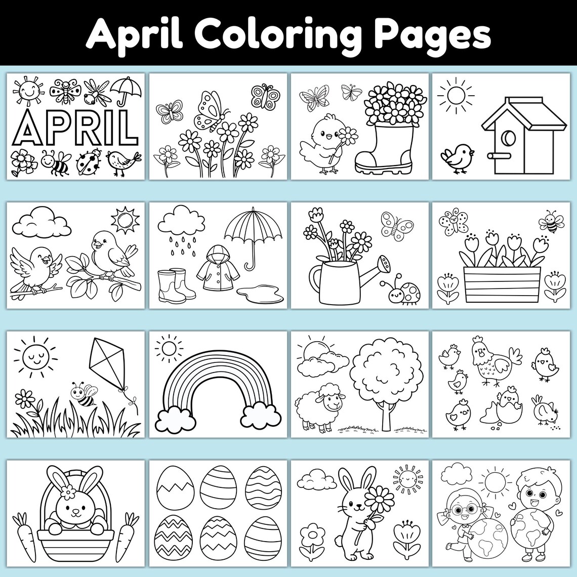 April Coloring Pages for Kids Printable | Spring Coloring Sheets ...
