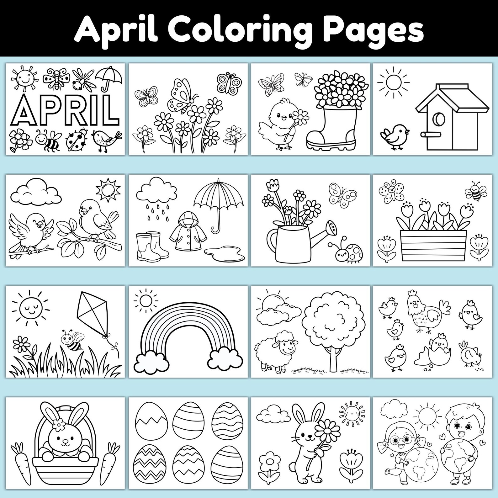 April Coloring Pages for Kids Printable | Spring Coloring Sheets ...