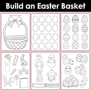 Build an Easter Basket Printable, Printable Easter Basket Coloring Page, Easter Egg Coloring Pages, Easter Basket Fillers, Easter Craft, DIY