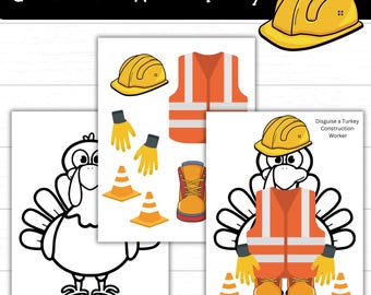 Disguise a Turkey Construction Worker, Turkey Disguise Project, Printable Outfit, November, Classroom, Turkey Printable for Kids, Cute Idea