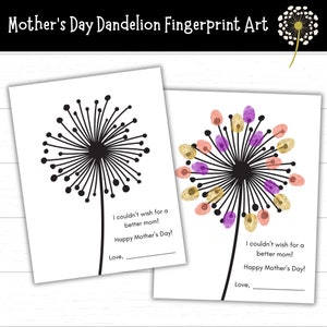Arte con huellas dactilares de diente de león para el Día de la Madre, recuerdo imprimible, idea de regalo DIY para mamá, manualidad para el Día de la Madre, regalo casero para mamá
