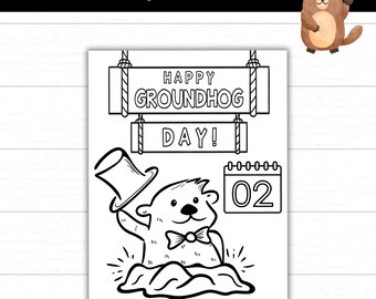 Happy Groundhog Day Coloring Page, Kids Printable Activity (PDF)