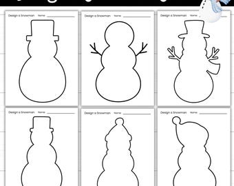 Schneemann Malvorlagen und Bastelvorlagen zum Ausdrucken für Kinder | Weihnachten Winter Aktivität Blätter | Urlaub DIY Kunst & Klassenzimmer Handwerk | 6 Seiten