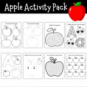 Apfel Mini-Übungsset zum ausdrucken, Apple Basteln, Apple Malseiten, Apfel Labyrinthe, Apple Punkt zu Punkt, Apple Theme Einheit,