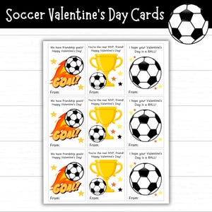Fußball-Valentinstagskarten zum Ausdrucken für Kinder, Fußball-Valentinstagskarten, Sport-Valentinstagskarten zum Drucken, Klassenzimmerbörse, Februar