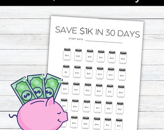 1000 Savings Challenge, 1K in 30 Days, 1K Savings Challenge, 1K Savings Tracker, Save Money, Money Savings Challenge, Money Tracker, PDF
