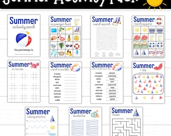 Printable Summer Activity Pack for Kids, Summer Printable Games and Worksheets for Kids, Screen-Free Activities, Road Trip Activity, Digital