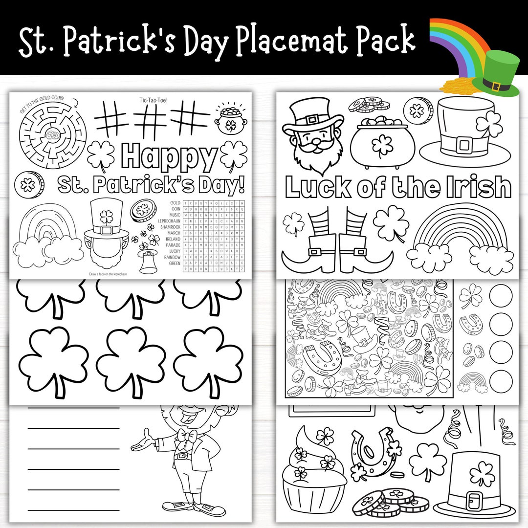 St. Patrick's Day Placemat Activity Pack, March Activities, Printable Spring Activities for Kids, St. Patrick's Day Worksheets for Kids - Etsy for Free Printable March Activity Sheets