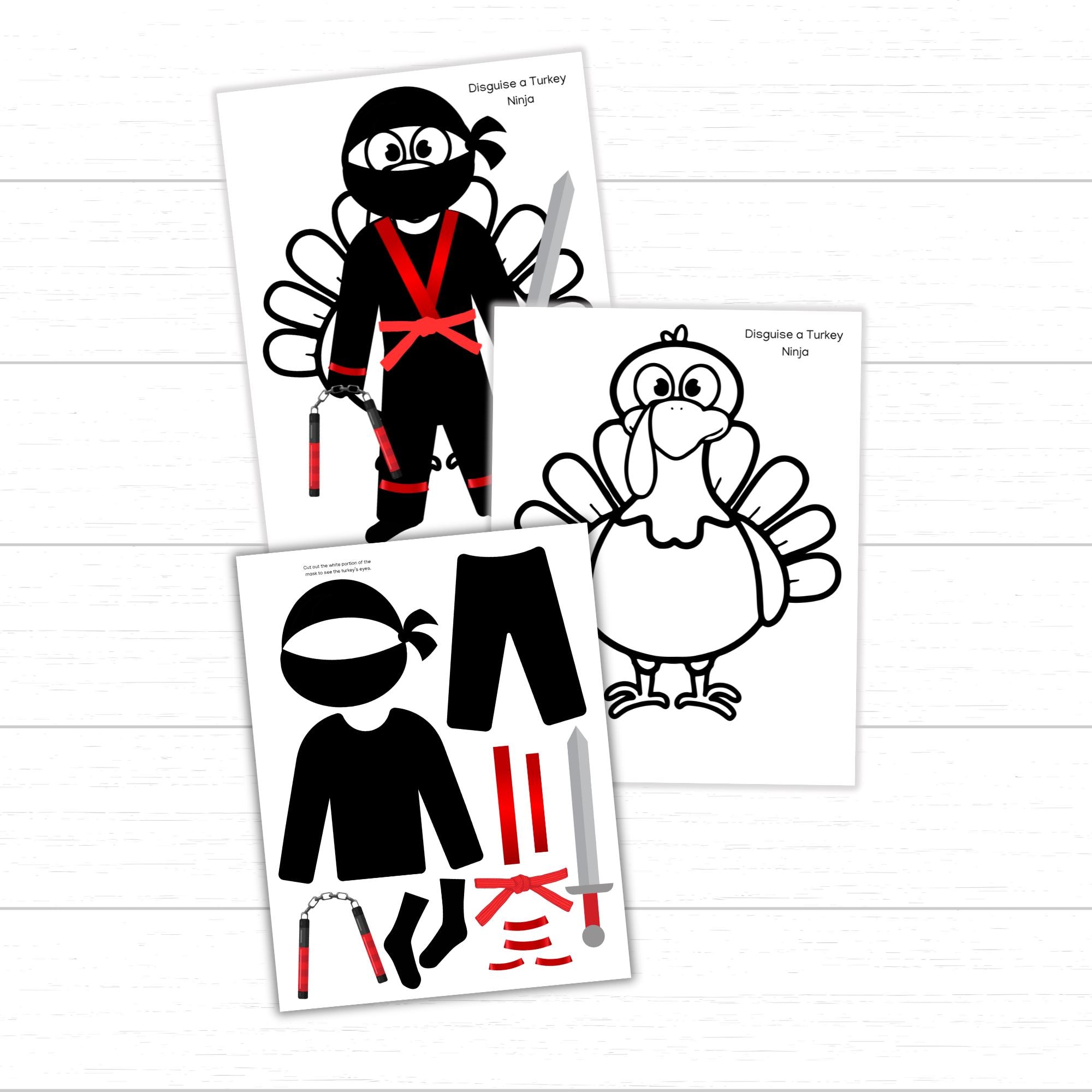 disguise a turkey ninja printable, ninja turkey craft for kids