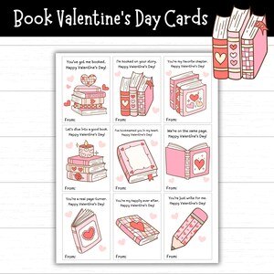 Tarjetas para el día de San Valentín con libros, tarjetas imprimibles con temas de libros, etiquetas de regalo con libros, San Valentín con biblioteca, tarjetas para imprimir, intercambio en el aula, amantes de los libros
