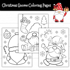 Christmas Gnome Coloring Pages, Printable Gnome Coloring Sheets, Holiday Gnome Coloring Printable, Gnome Christmas Craft Pages, Winter Gnome
