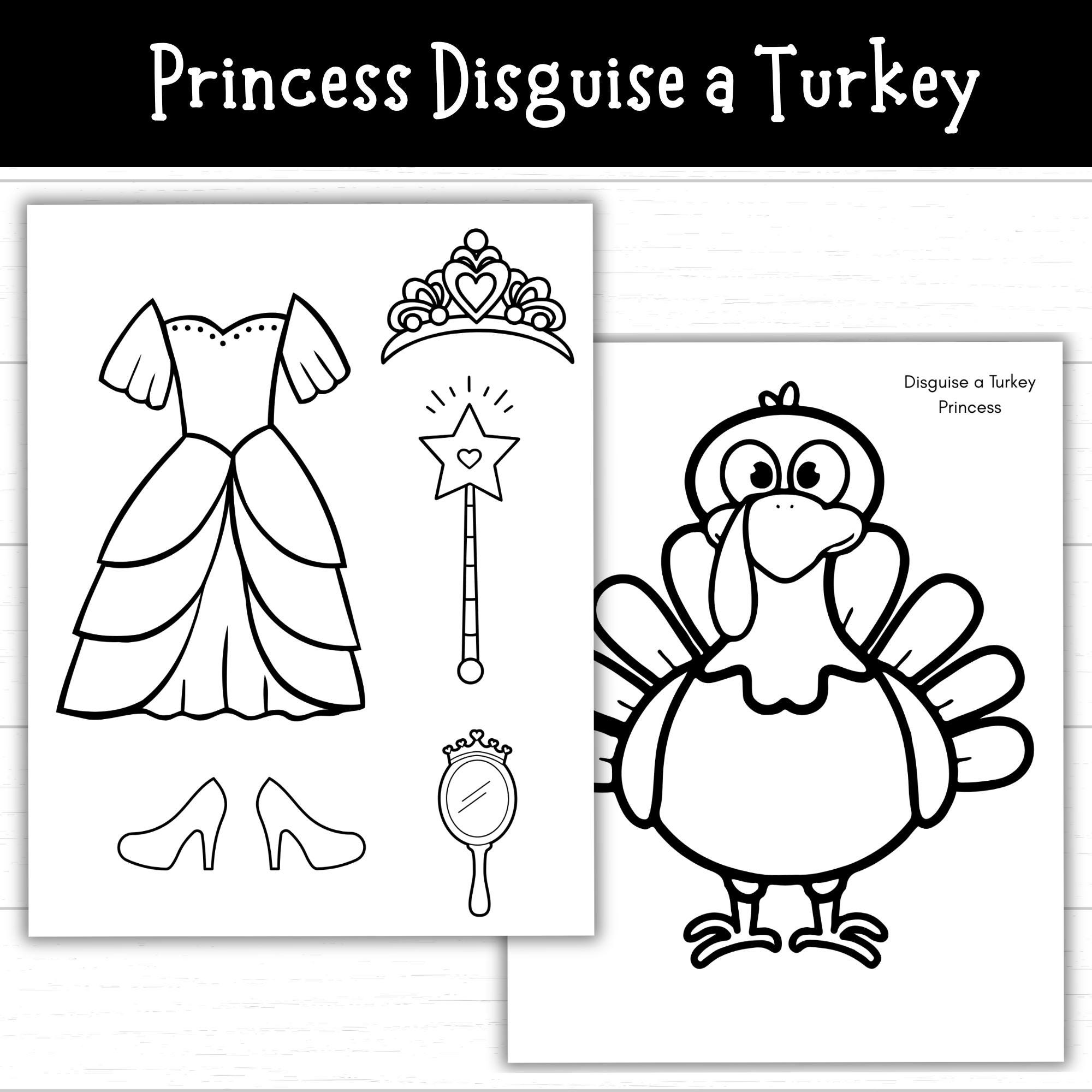disguise a turkey princess, princess turkey disguise coloring page
