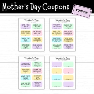 Coupons pour la fête des mères, carnet de coupons, coupons imprimables pour maman, idée cadeau fête des mères, coupons de bricolage, idée cadeau bricolage, remerciements pour maman