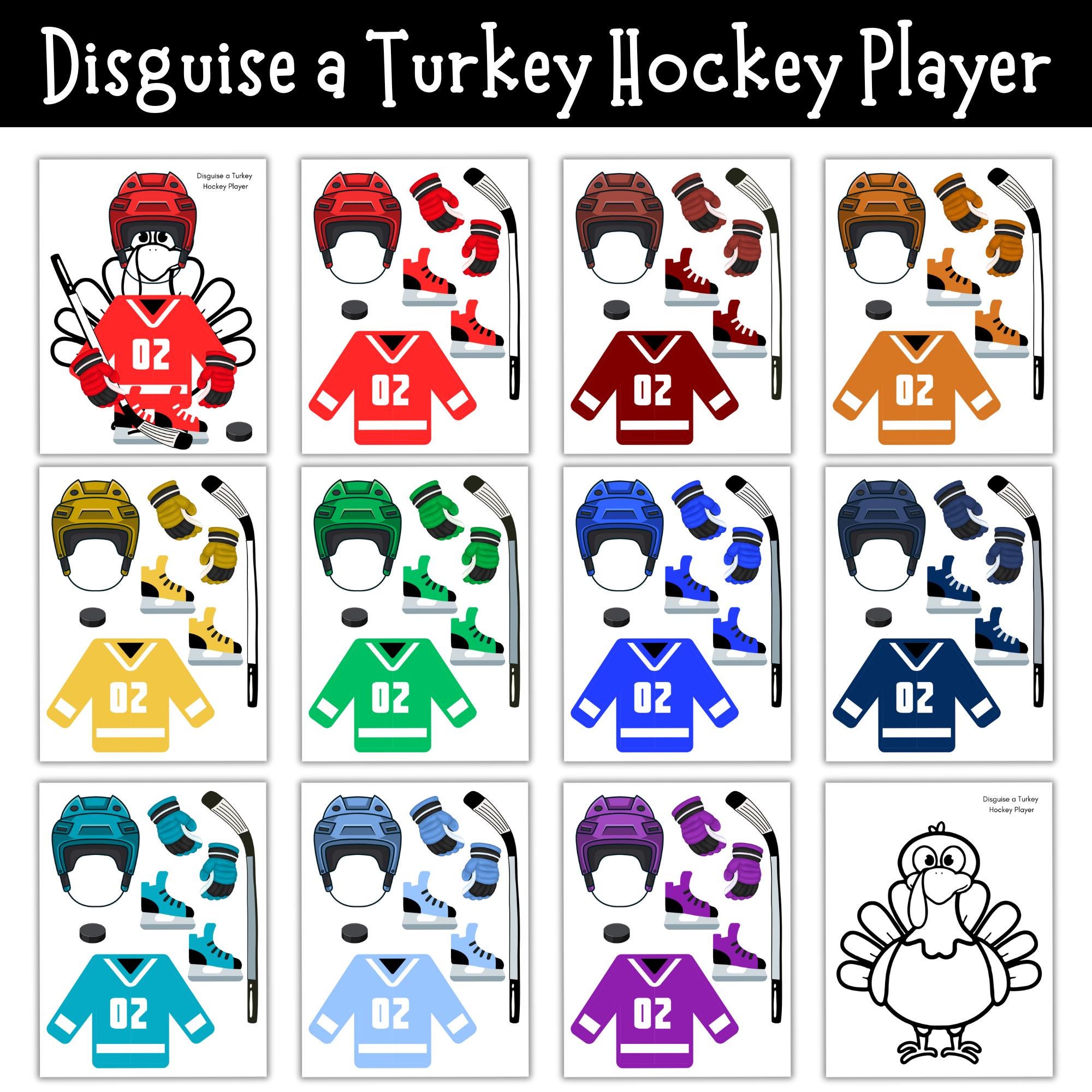 disguise a turkey hockey player set, printable thanksgiving craft