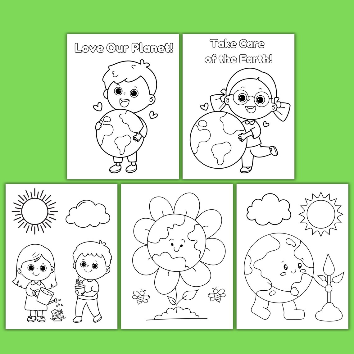 Earth Day Coloring Pages for Kids Printable, Earth Day Activity Pack ...