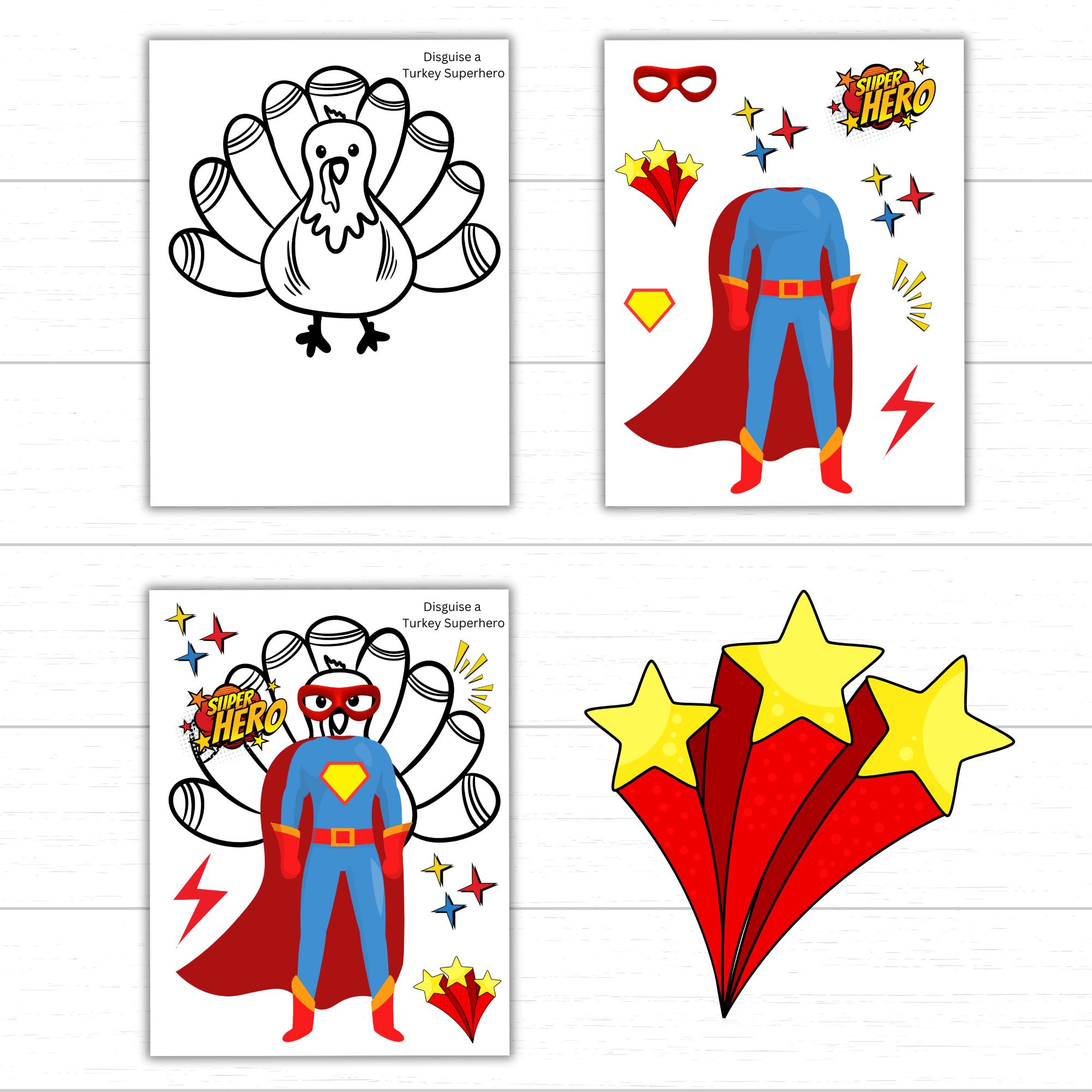 superhero disguise a turkey set – printable thanksgiving craft for