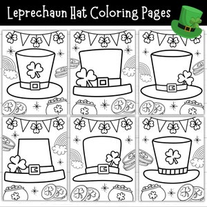 Leprechaun Hat Coloring Pages, Leprechaun Hat Printables, Printable St. Patrick&#39;s Day Coloring Pages, Leprechaun Activities and Printables