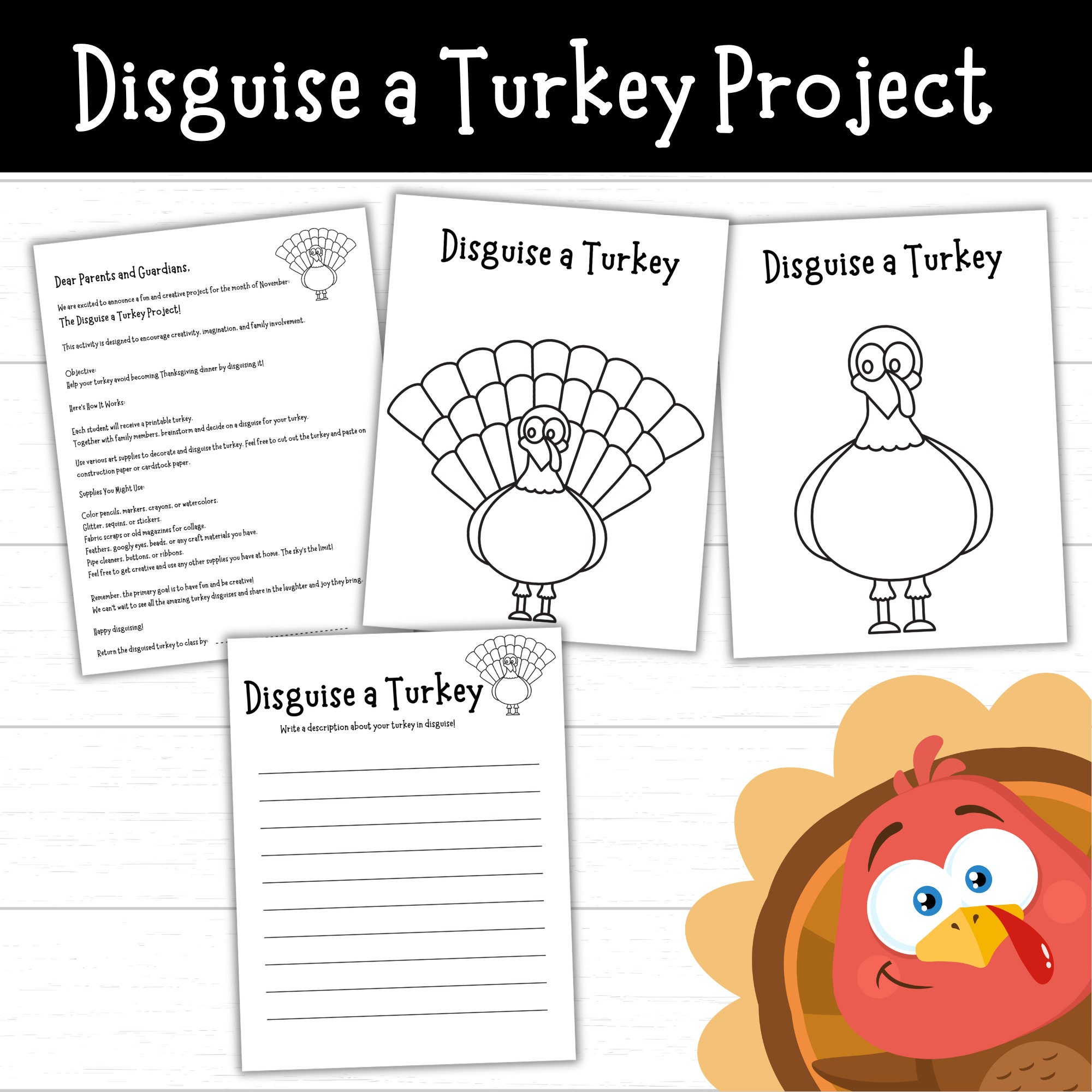Disguise a Turkey Project, Turkey in Disguise, Printable Disguise a Turkey Project, Printable Turkey Activities, Turkey Printable - Etsy for Free Printable Turkey Disguise Printable