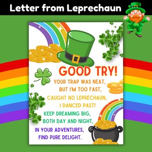 Leprechaun Letter to Child, Printable Note from Leprechaun, Trap Activity, Catch a Leprechaun, St. Patrick's Day Kids Fun, Spring Activity
