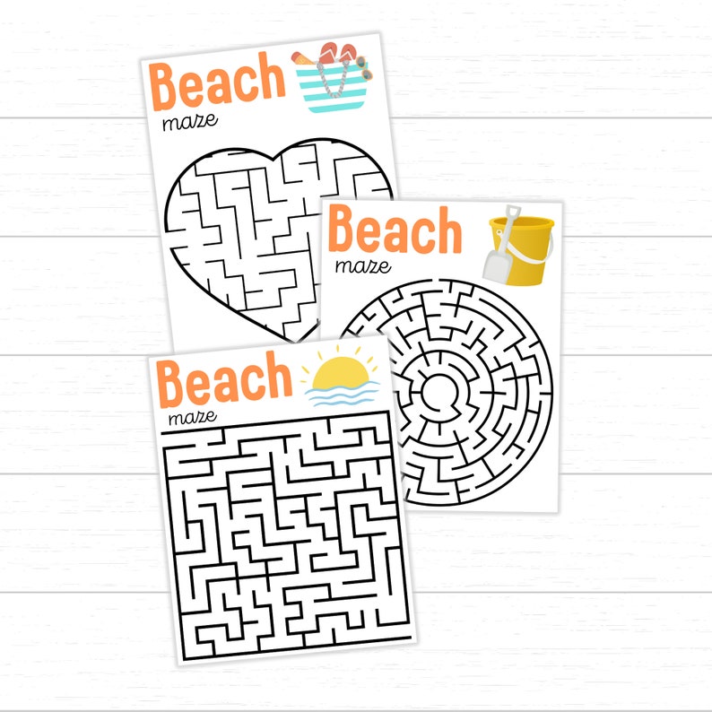 Printable Beach Mazes for Kids, Summer Activity Pack (PDF) - Etsy