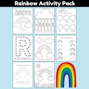 Rainbow Activities Pack for Kids | Printable Rainbow Worksheets, Spring Preschool Learning, Build a Rainbow Coloring & Matching Games
