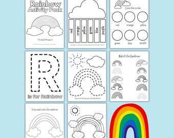 Rainbow Activities Pack for Kids | Printable Rainbow Worksheets, Spring Preschool Learning, Build a Rainbow Coloring & Matching Games