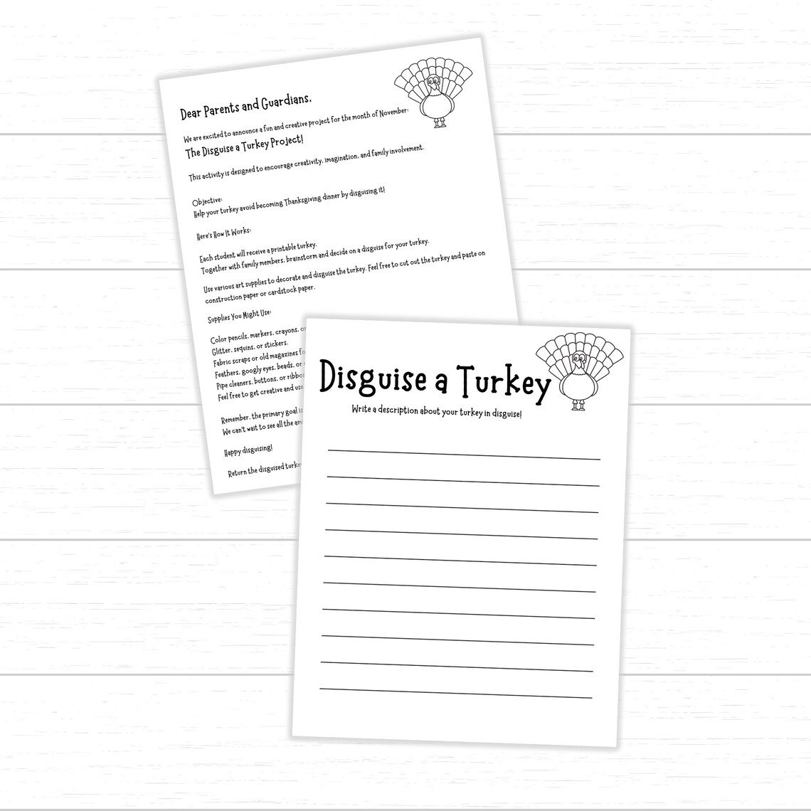 Disguise a Turkey Project, Turkey in Disguise, Printable Disguise a