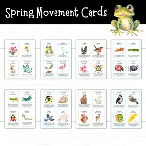 Spring Movement Cards, Printable Action Flash Cards, Preschool Activity, Seasonal Movement Cards, Montessori Flashcards, Spring Activities