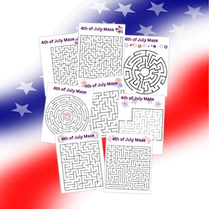 Printable 4th of July Maze Activity Pack for Kids, Patriotic Mazes, Fun Independence Day Activities, Easy July 4th Boredom Busters, Digital