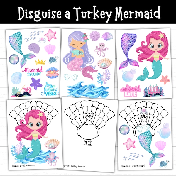 Disguise a Turkey Mermaid, Turkey in Disguise Mermaid, Mermaid Turkey, Mermaid Turkey Disguise, Mermaid Activity, Disguise a Turkey Project