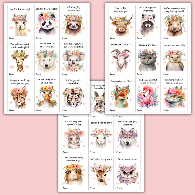 Cute Animal Valentine Cards Printable – 27 Kids Classroom Exchange ...
