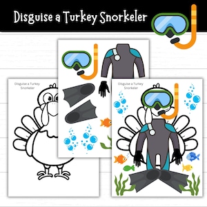 Disguise a Turkey Snorkeler, Snorkeler Turkey, Printable Outfits, Ocean Themed Turkey, Turkey in Disguise Idea, Turkey Project, Thanksgiving