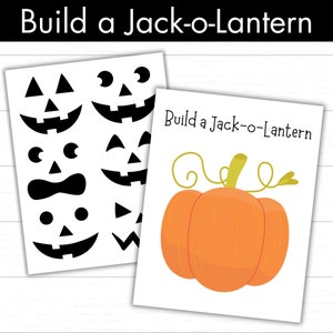 May include: Printable Halloween craft activity for kids. Build a Jack-o-Lantern with a pumpkin and various facial features to cut out and glue on.