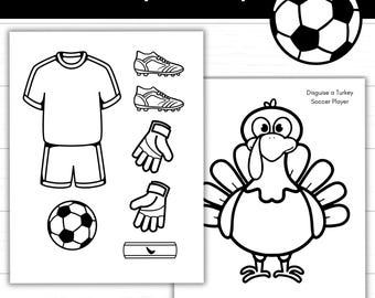 Disguise a Turkey Soccer Player, Printable Black and White Soccer Themed Turkey, Color Cut and Paste, Printable Soccer Uniform, Classroom