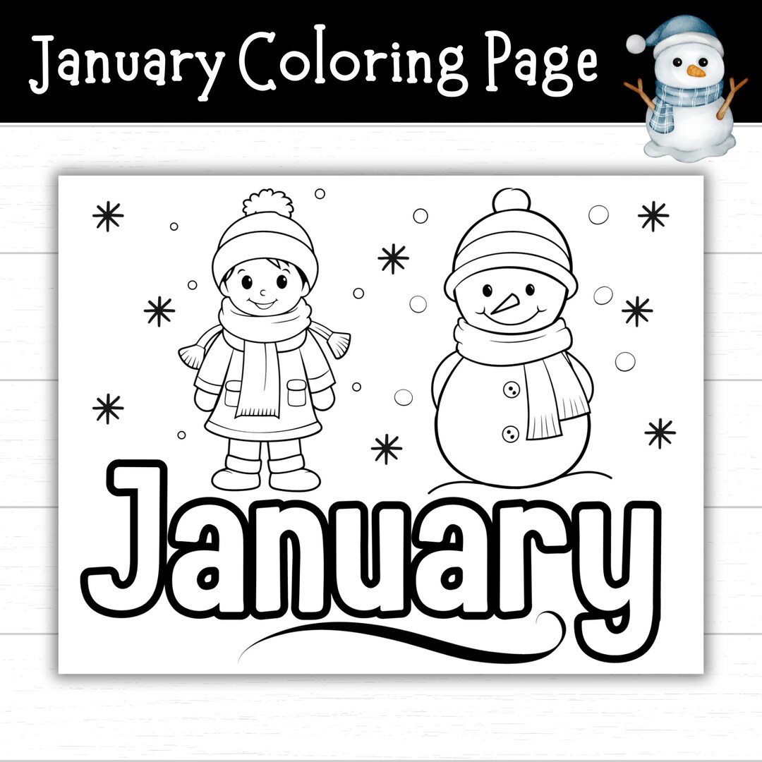 January Coloring Page, Month of January Coloring Page, Winter Coloring