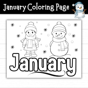 January Coloring Page, Month of January Coloring Page, Winter Coloring Pages for Kids, Printable Calendar Pages, January Activities